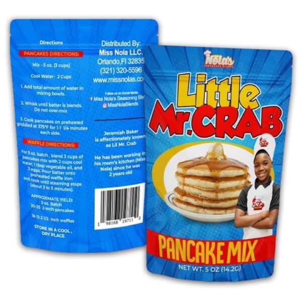 Miss Nola (Little Mr Crab) Buttermilk Pancake and Waffle Mix, Light & Fluffy, 5 oz Bag